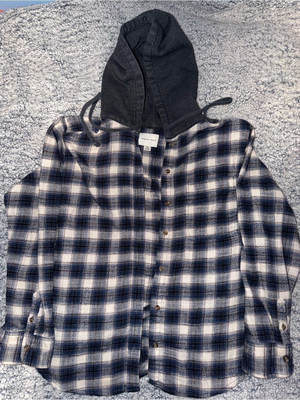 Hooded Plaid Button-Front Men’s Jacket - Navy & White